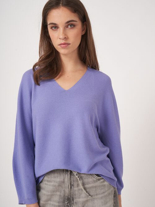 Cotton cashmere blend V-neck sweater