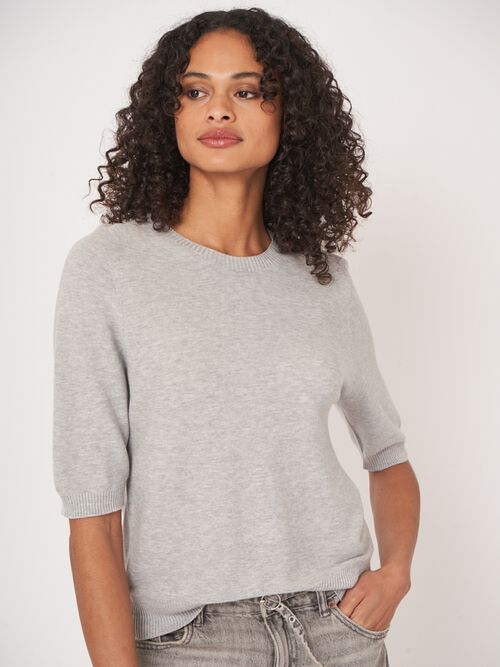 Trui met korte mouw van cashmere en katoen