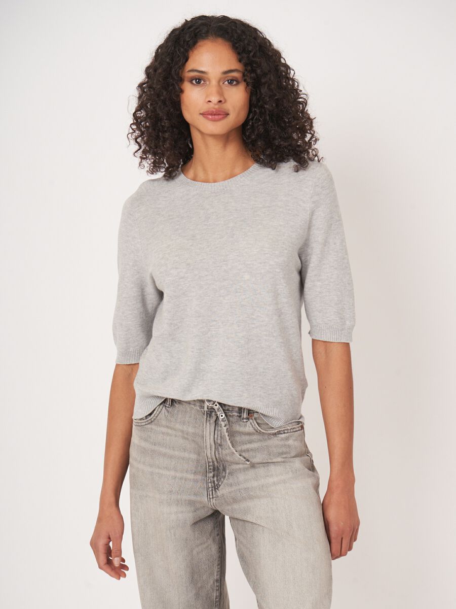Trui met korte mouw van cashmere en katoen image number 1
