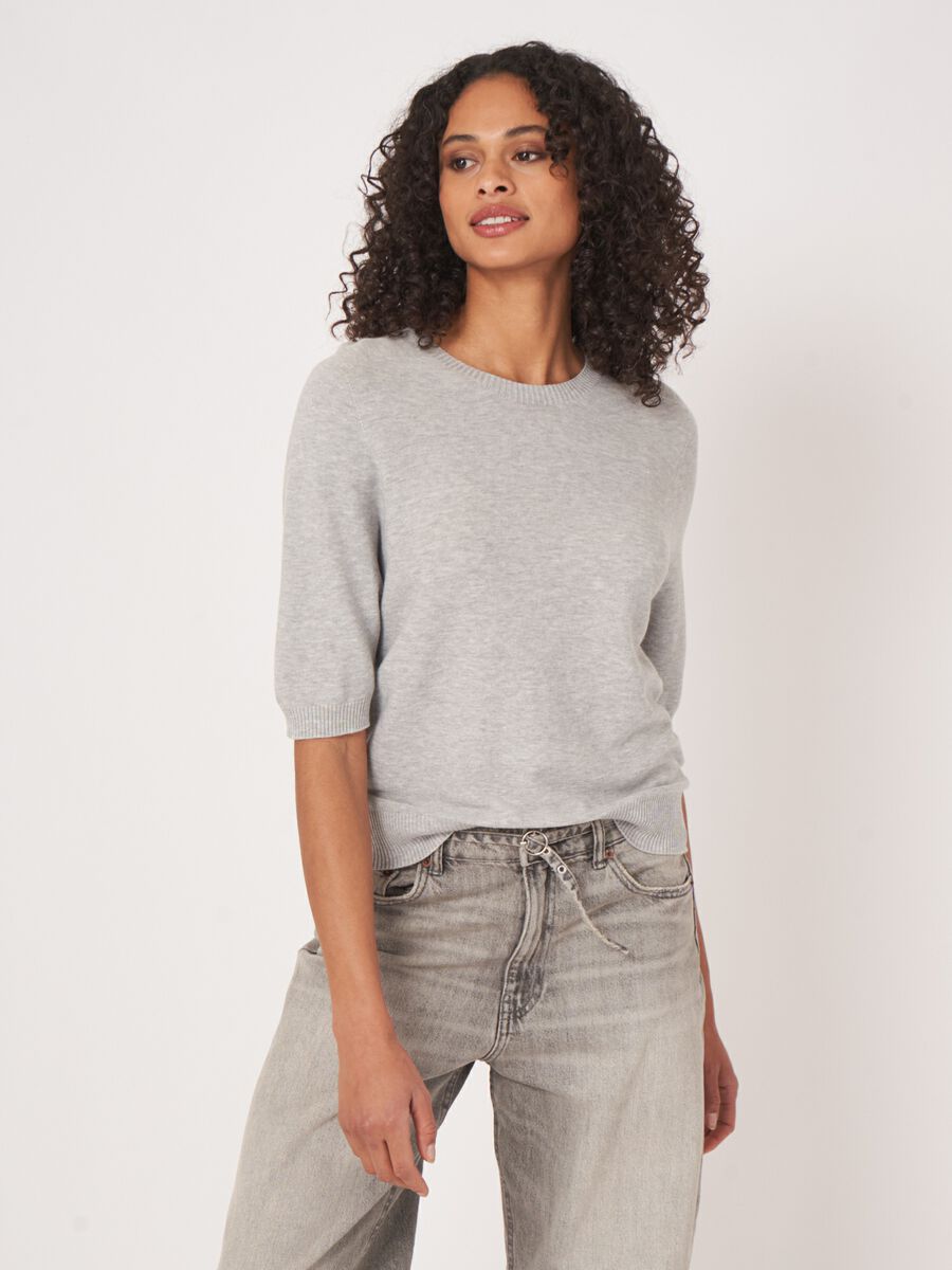 Trui met korte mouw van cashmere en katoen image number 2