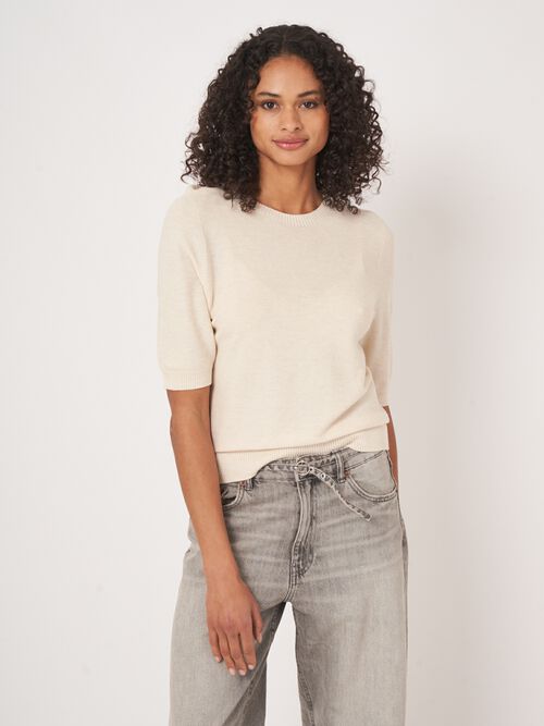 Trui met korte mouw van cashmere en katoen