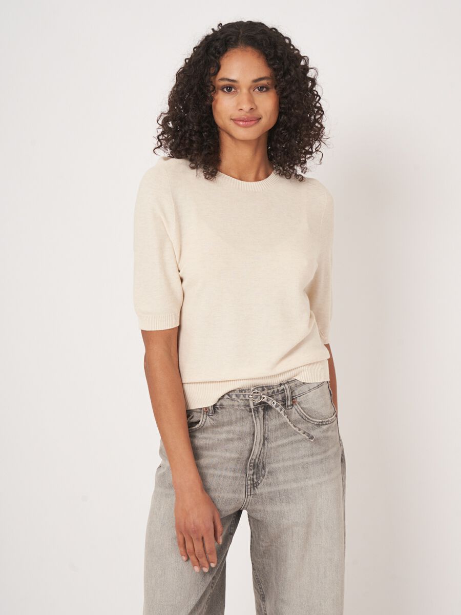 Cotton cashmere blend short sleeve sweater image number 0