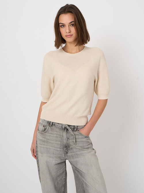 Pull c&ocirc;tel&eacute; sans coutures en cachemire-coton, ultral&eacute;ger