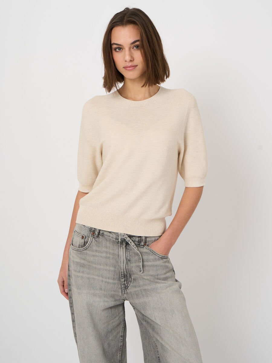 Pull c&ocirc;tel&eacute; sans coutures en cachemire-coton, ultral&eacute;ger image number 0