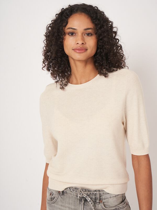 Trui met korte mouw van cashmere en katoen image number 1