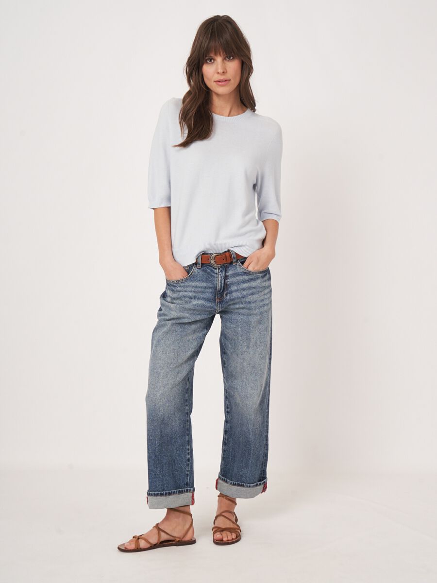 Pull c&ocirc;tel&eacute; sans coutures en cachemire-coton, ultral&eacute;ger image number 4