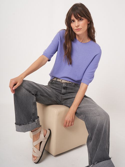Trui met korte mouw van cashmere en katoen
