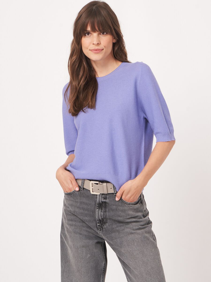 Cotton cashmere blend short sleeve sweater image number 1