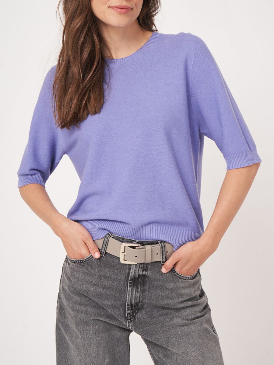 Cotton cashmere blend short sleeve sweater image number 3