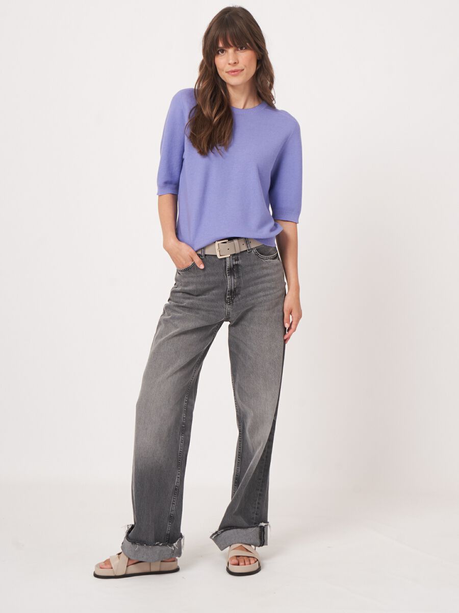 Cotton cashmere blend short sleeve sweater image number 4