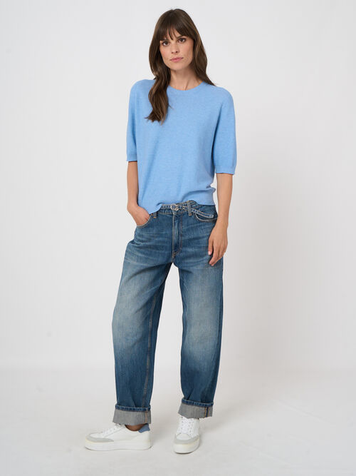 Pull c&ocirc;tel&eacute; sans coutures en cachemire-coton, ultral&eacute;ger