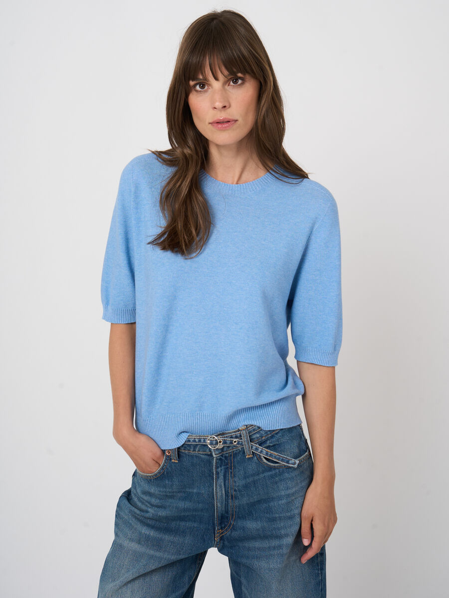 Pull c&ocirc;tel&eacute; sans coutures en cachemire-coton, ultral&eacute;ger image number 1
