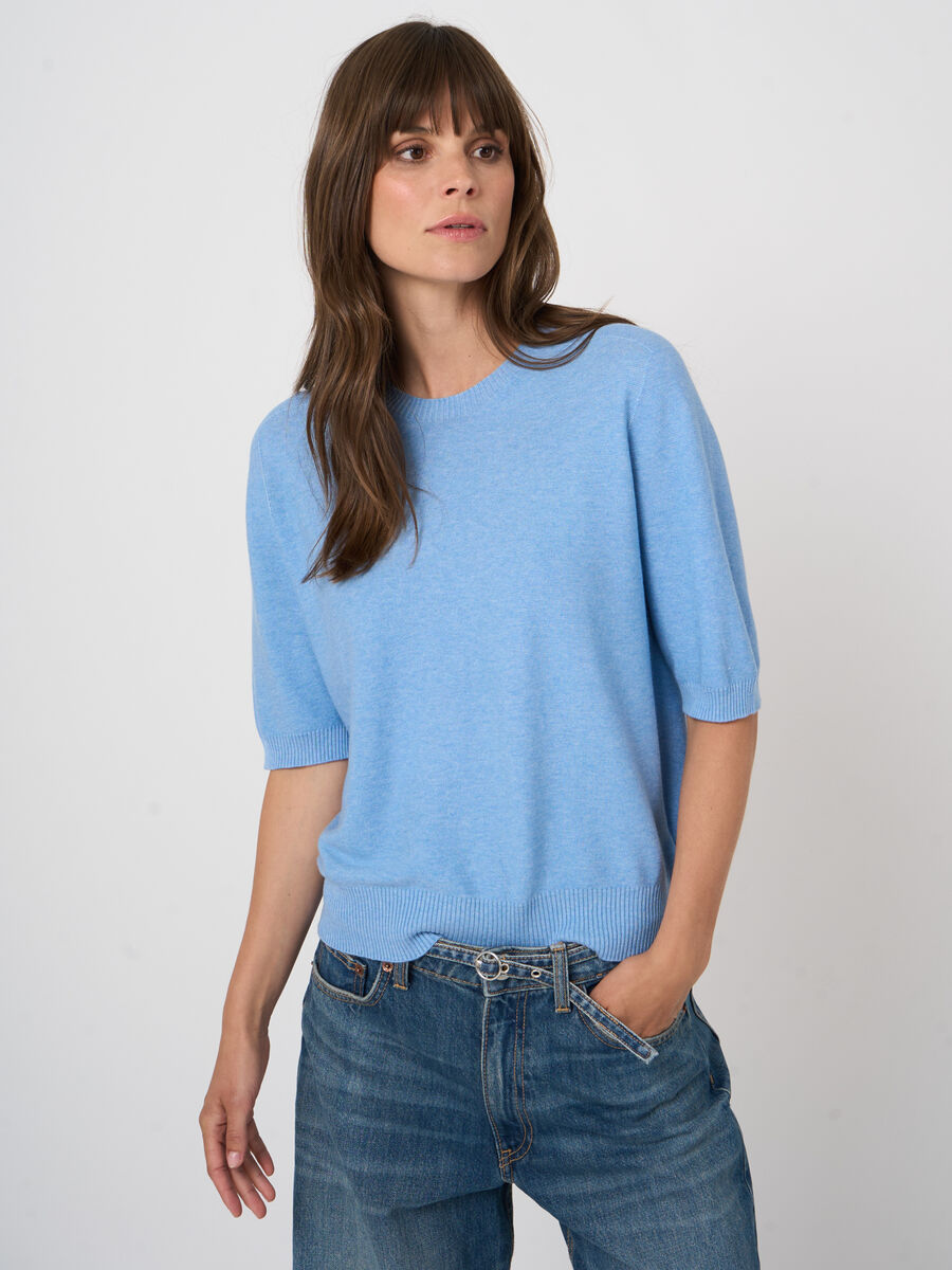 Pull c&ocirc;tel&eacute; sans coutures en cachemire-coton, ultral&eacute;ger image number 2
