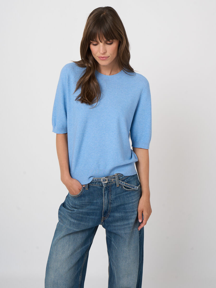 Pull c&ocirc;tel&eacute; sans coutures en cachemire-coton, ultral&eacute;ger image number 3