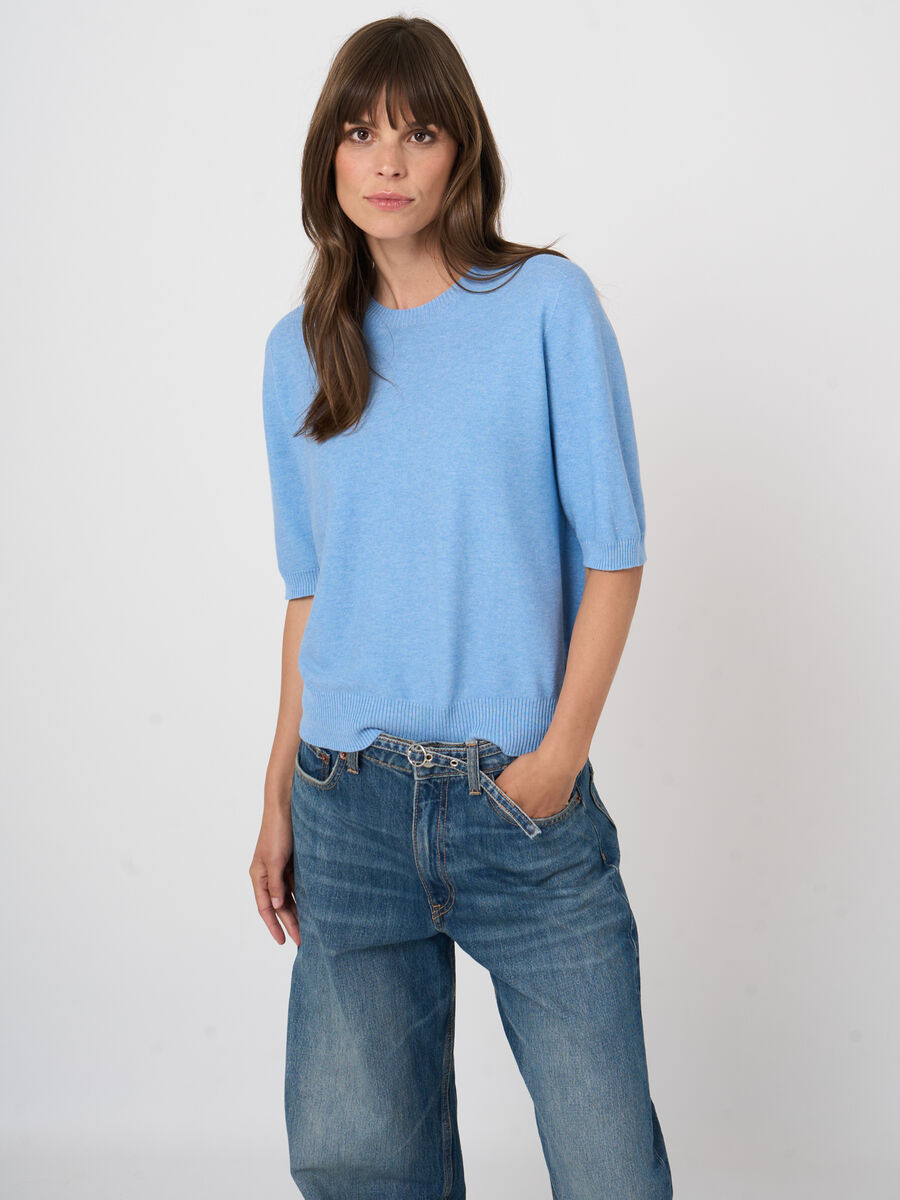 Pull c&ocirc;tel&eacute; sans coutures en cachemire-coton, ultral&eacute;ger image number 4