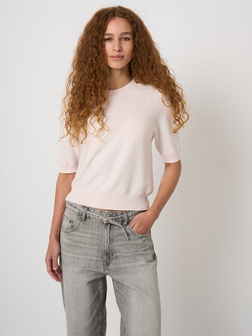 Pull c&ocirc;tel&eacute; sans coutures en cachemire-coton, ultral&eacute;ger