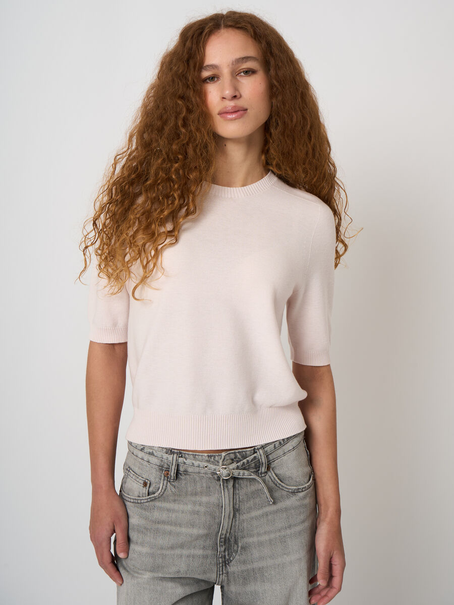 Pull c&ocirc;tel&eacute; sans coutures en cachemire-coton, ultral&eacute;ger image number 1