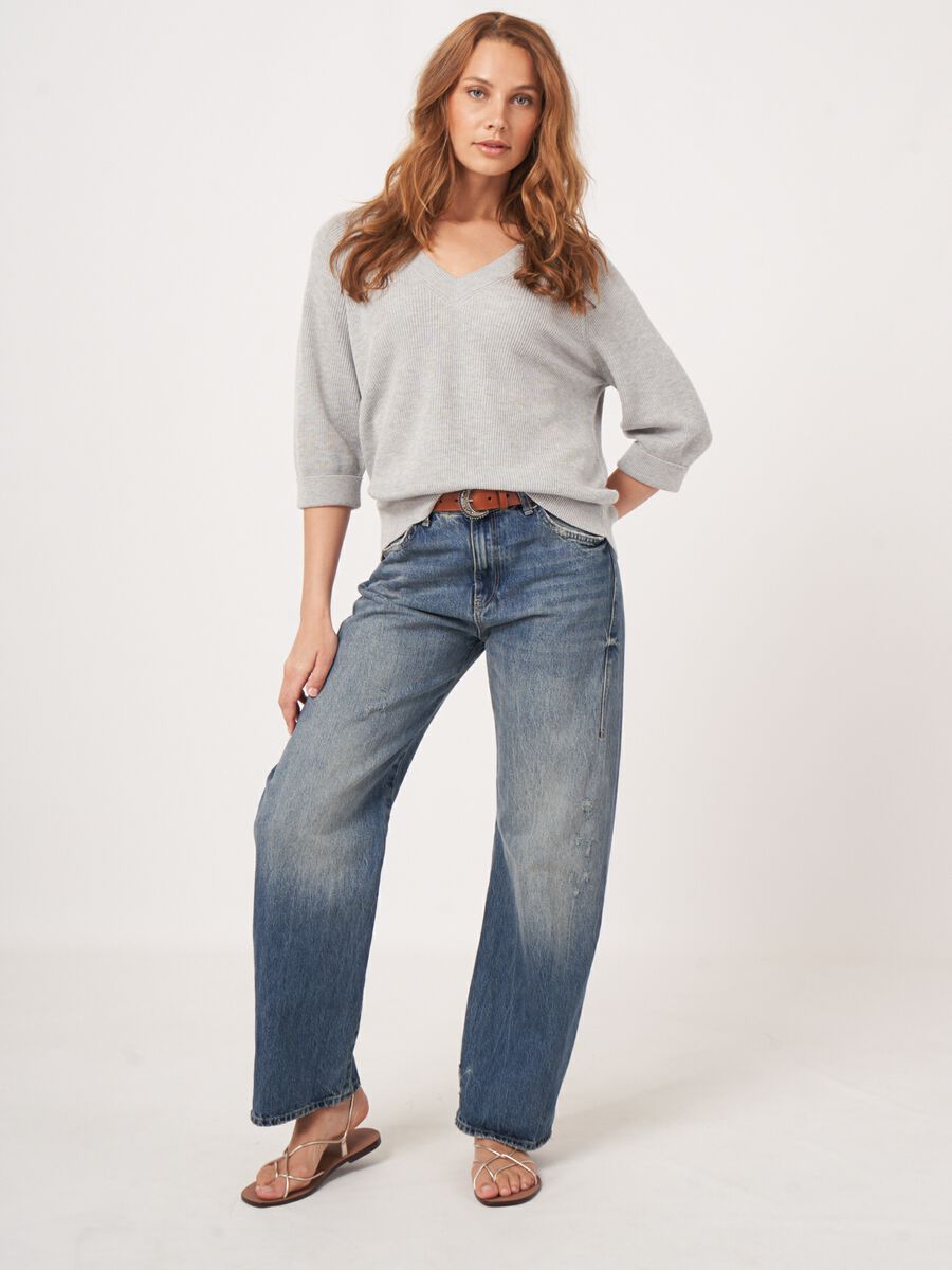 Ribgebreide trui van cashmere en katoen image number 7