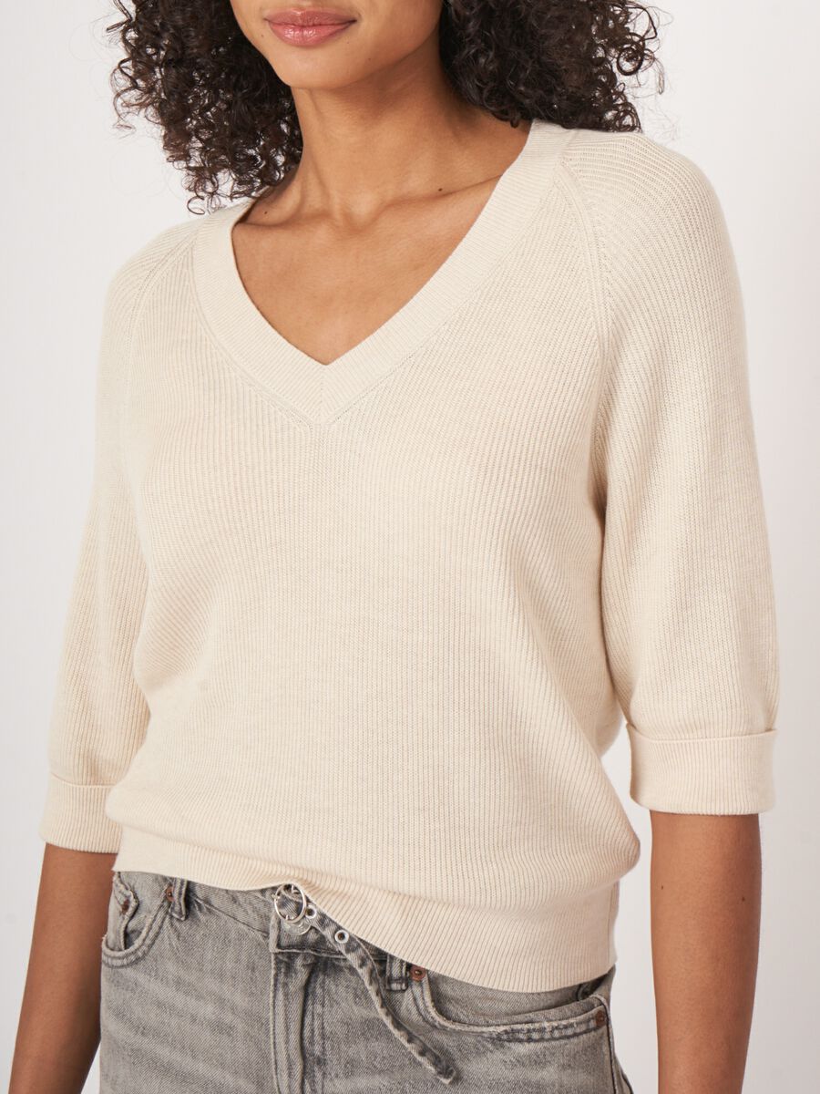 Cotton cashmere blend rib knit sweater image number 1
