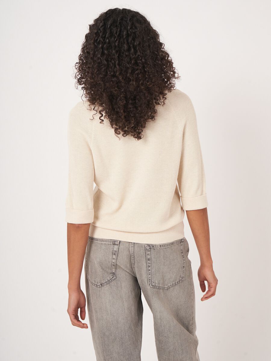 Cotton cashmere blend rib knit sweater image number 2