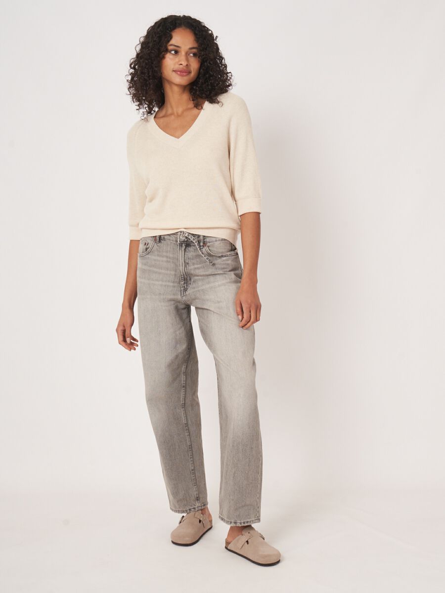 Cotton cashmere blend rib knit sweater image number 3