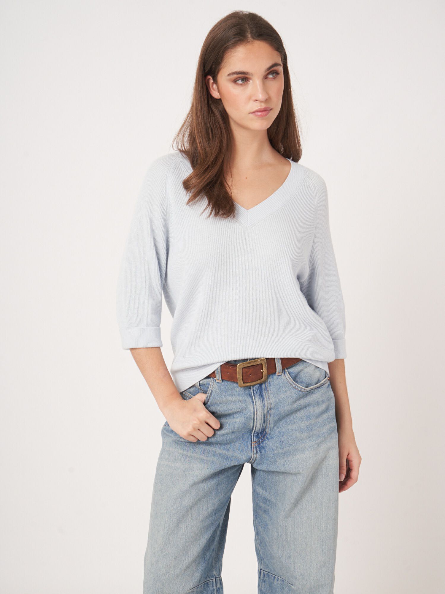 REPEAT cashmere Ribgebreide trui van cashmere en katoen