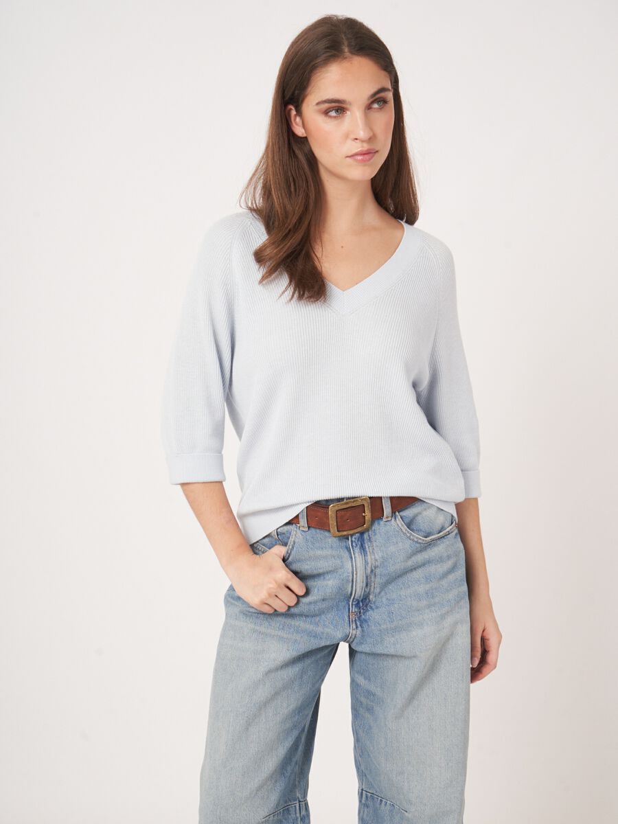 Cotton cashmere blend rib knit sweater image number 0