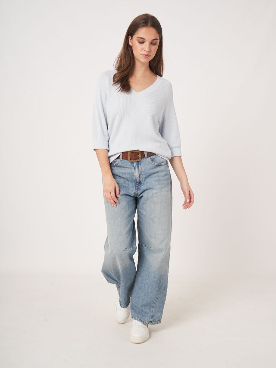 Ribgebreide trui van cashmere en katoen image number 4