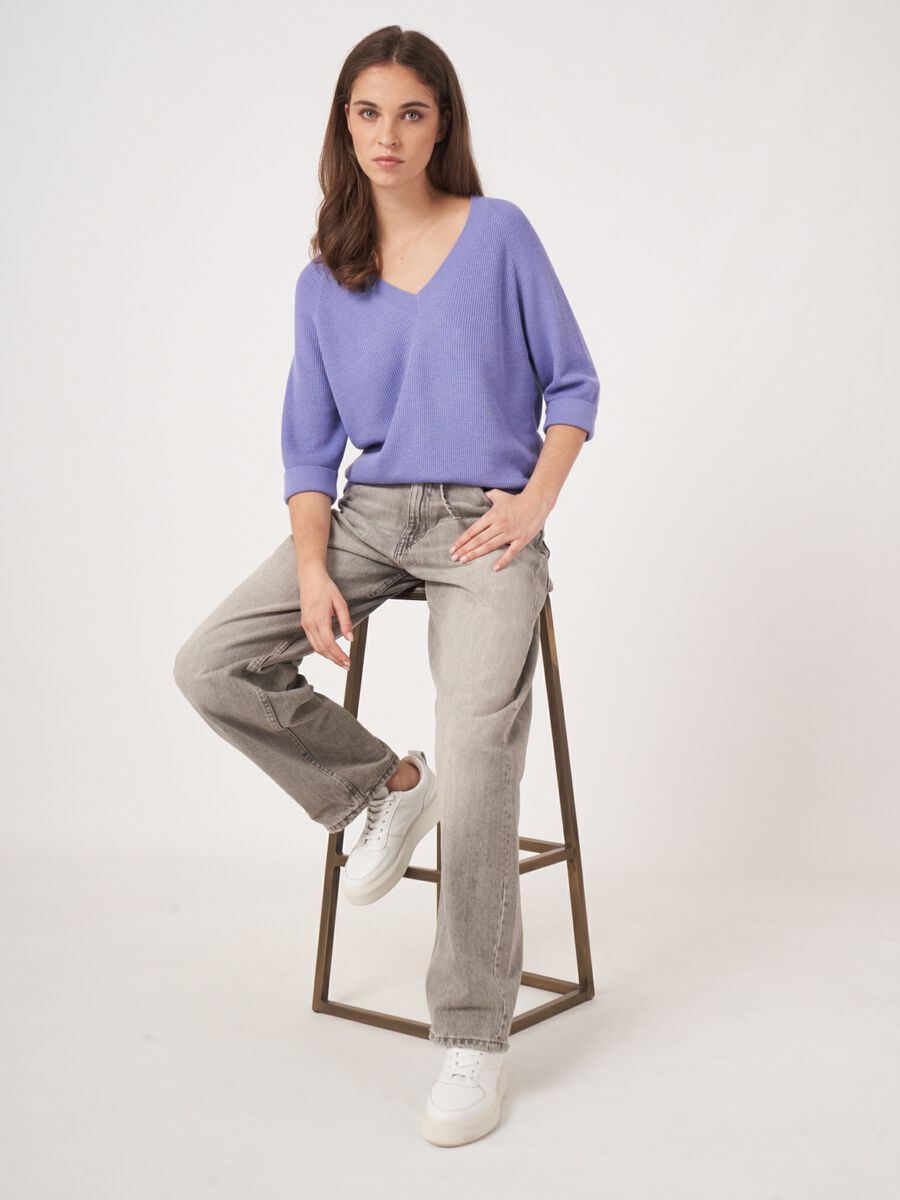 Cotton cashmere blend rib knit sweater image number 0