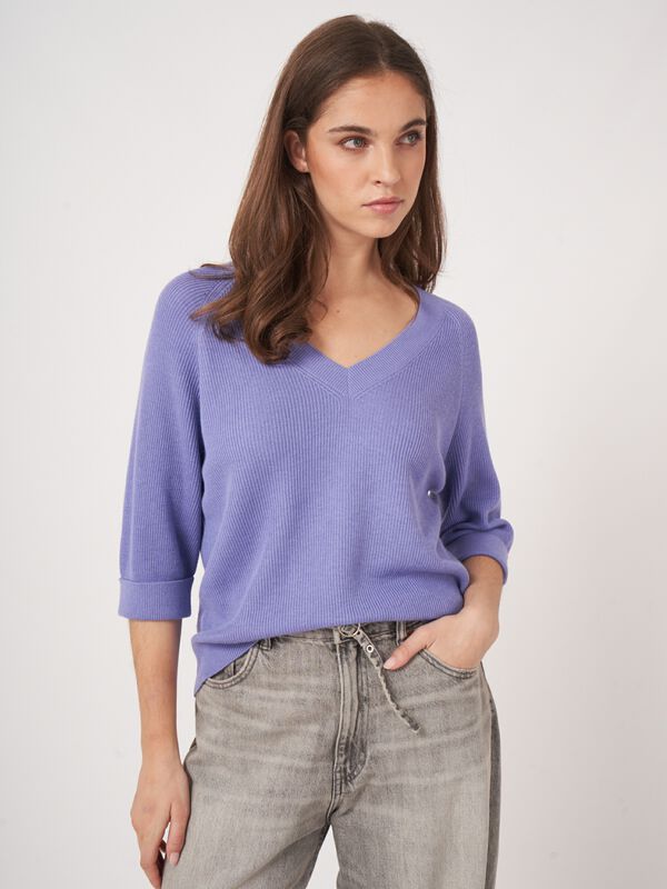Ribgebreide trui van cashmere en katoen image number 1