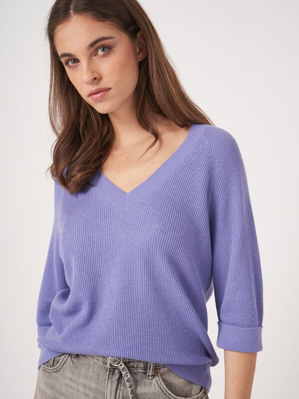 Ribgebreide trui van cashmere en katoen image number 2