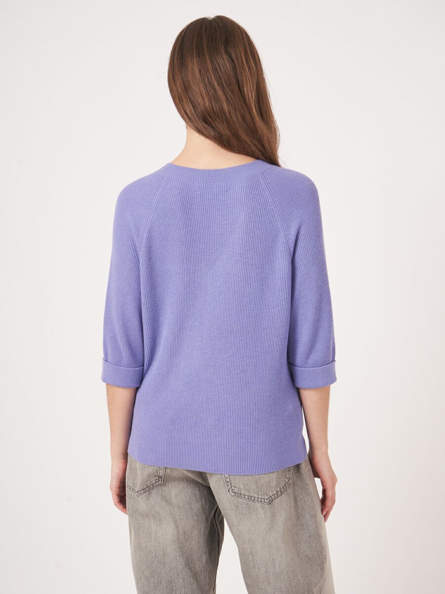 Pull c&ocirc;tel&eacute; en coton et cachemire image number 4