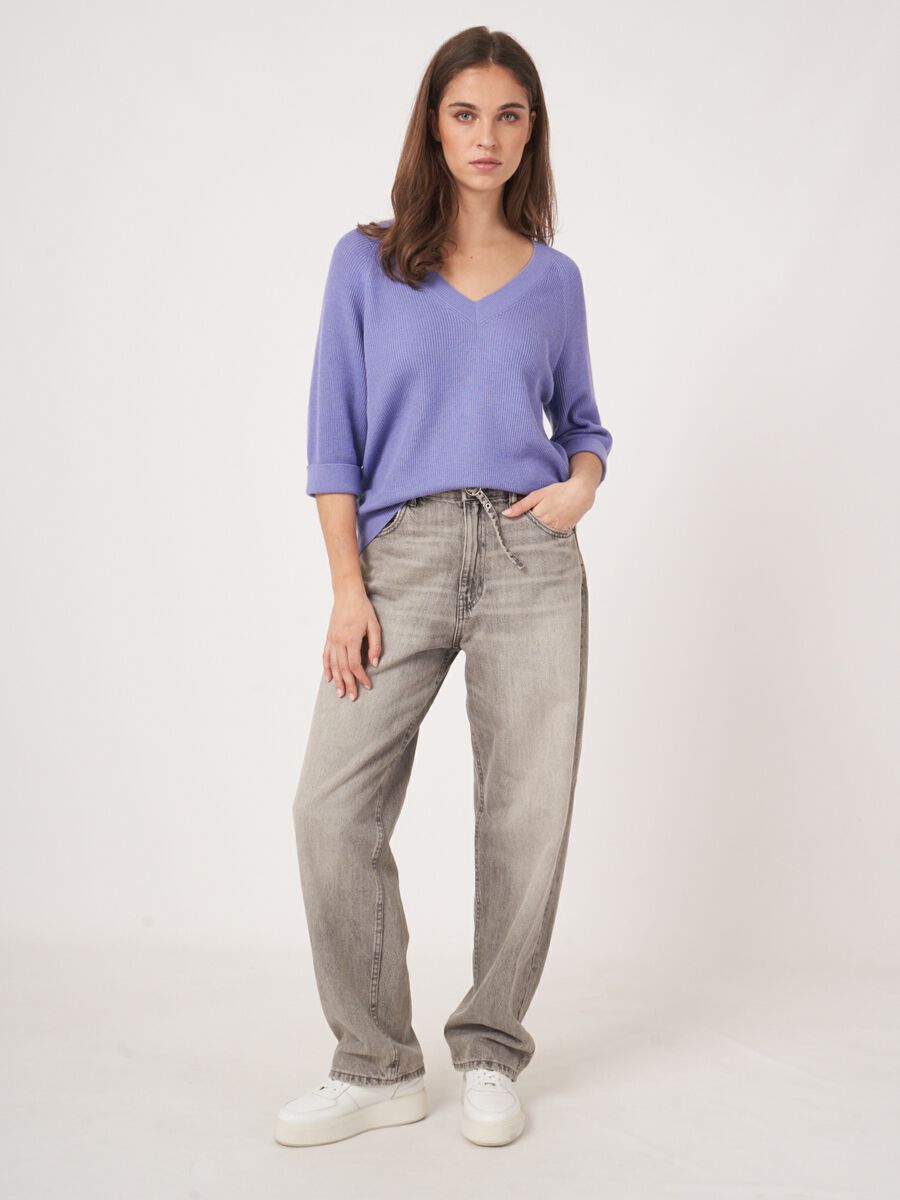 Pull c&ocirc;tel&eacute; en coton et cachemire image number 5