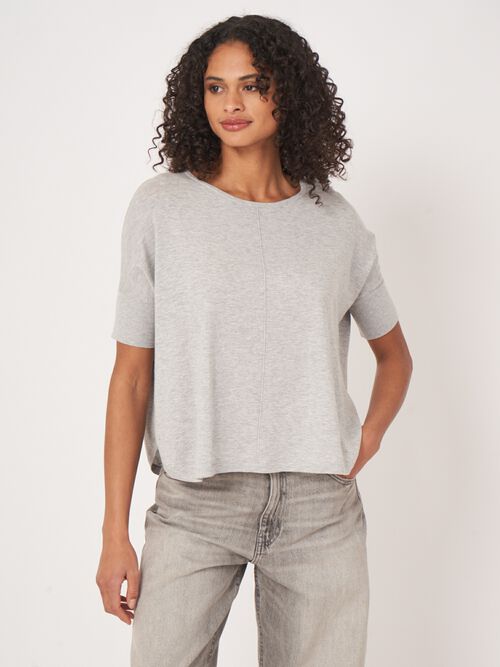 Fijn gebreide poncho trui van cashmere en katoen