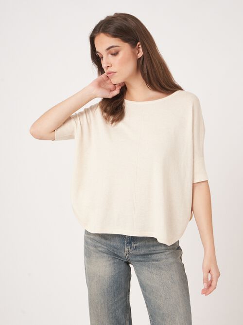 Fijn gebreide poncho trui van cashmere en katoen