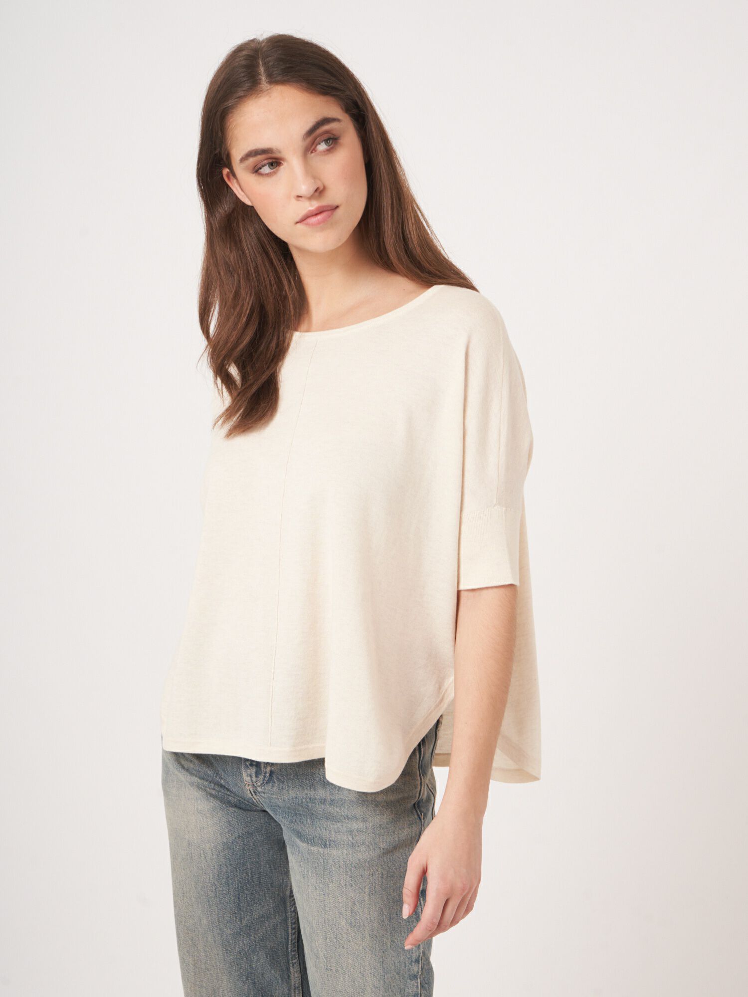 Feinstrick-Poncho-Pullover aus Kaschmir-Baumwollmischung