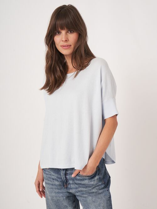 Fijn gebreide poncho trui van cashmere en katoen