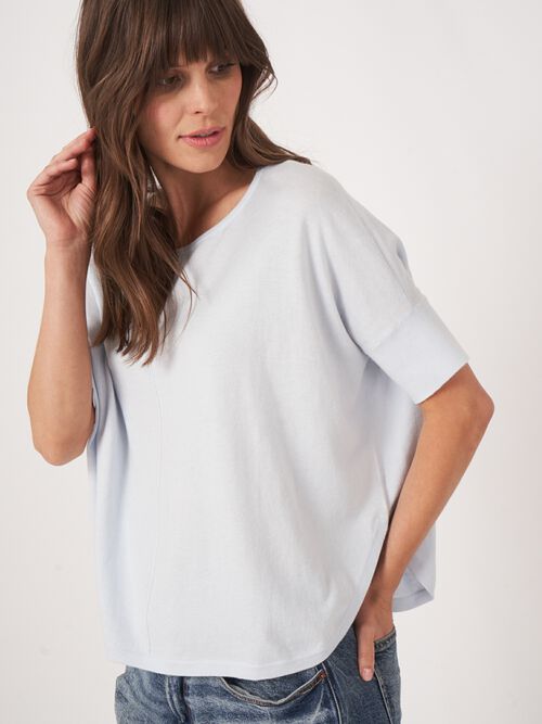 Fijn gebreide poncho trui van cashmere en katoen