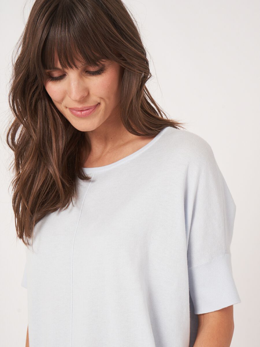 Fijn gebreide poncho trui van cashmere en katoen image number 2