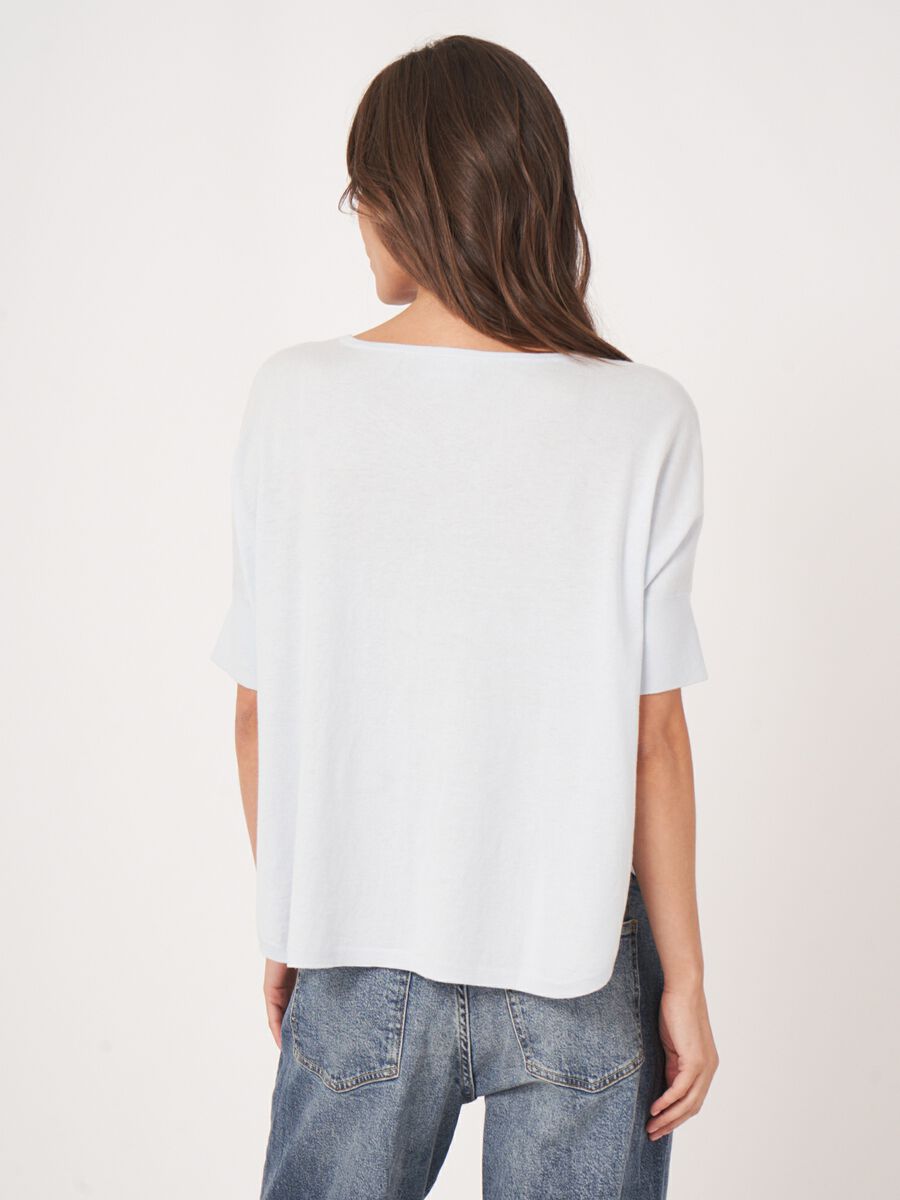 Fijn gebreide poncho trui van cashmere en katoen image number 3