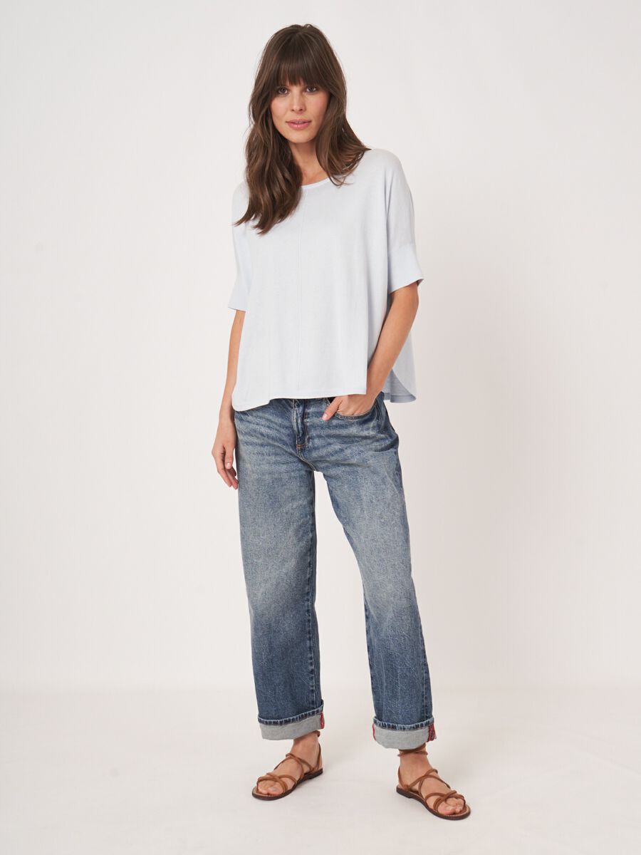 Fijn gebreide poncho trui van cashmere en katoen image number 4