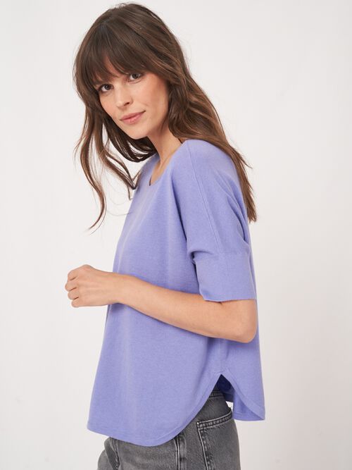 Fijn gebreide poncho trui van cashmere en katoen