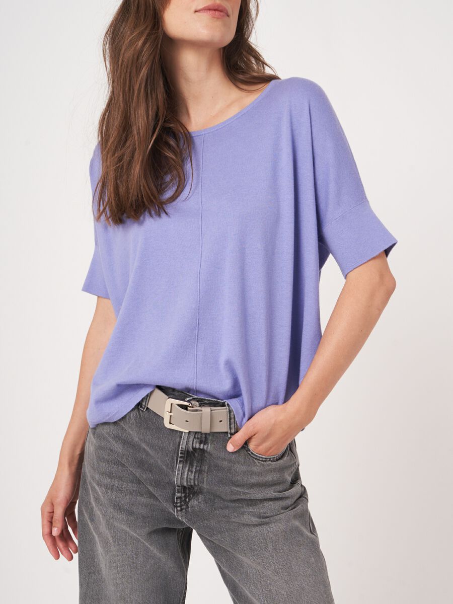 Fijn gebreide poncho trui van cashmere en katoen image number 2