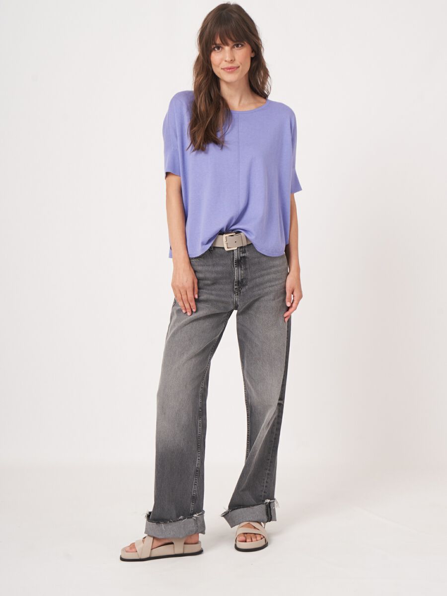 Fijn gebreide poncho trui van cashmere en katoen image number 4