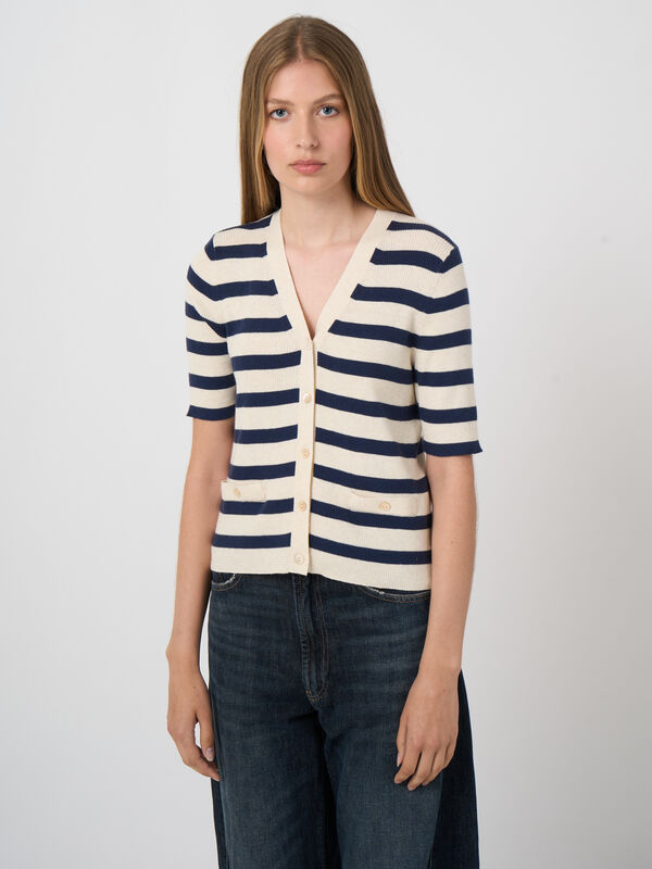 Gestreept vest met korte mouw van cashmere en katoen image number 0