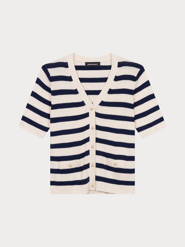 Gestreept vest met korte mouw van cashmere en katoen image number 1
