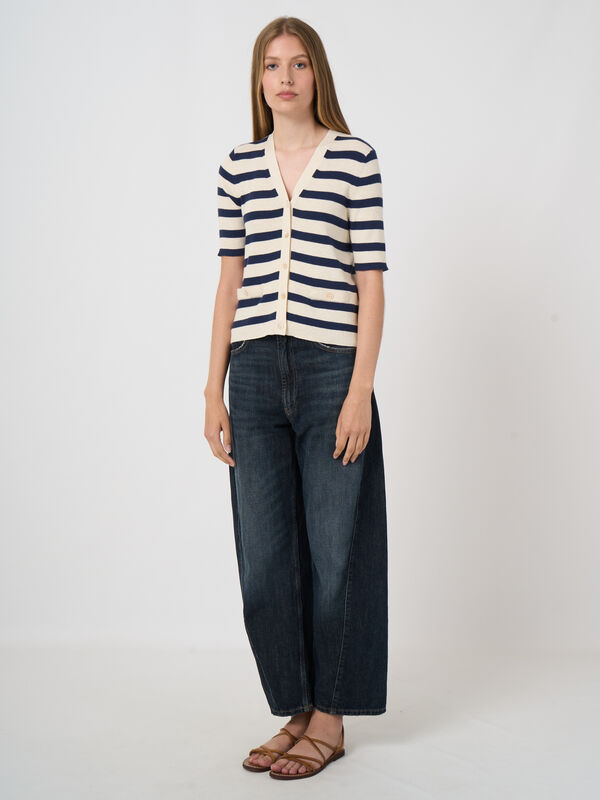 Gestreept vest met korte mouw van cashmere en katoen image number 2