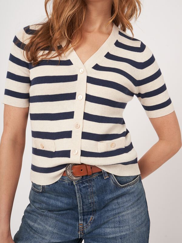 Gestreept vest met korte mouw van cashmere en katoen image number 4