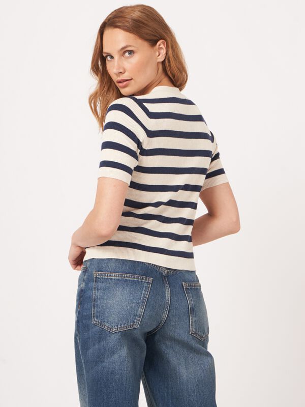 Gestreept vest met korte mouw van cashmere en katoen image number 5