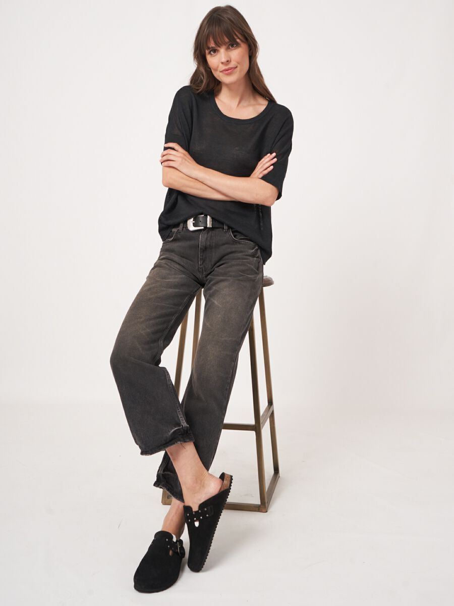 Pure linen fine knit sweater image number 0